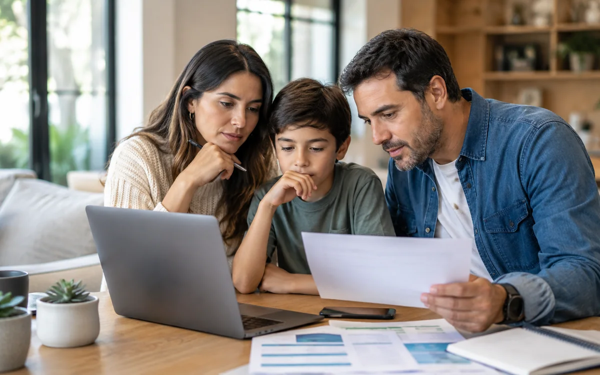 Familia recibiendo orientación para priorizar un Plan de Isapre según sus necesidades.