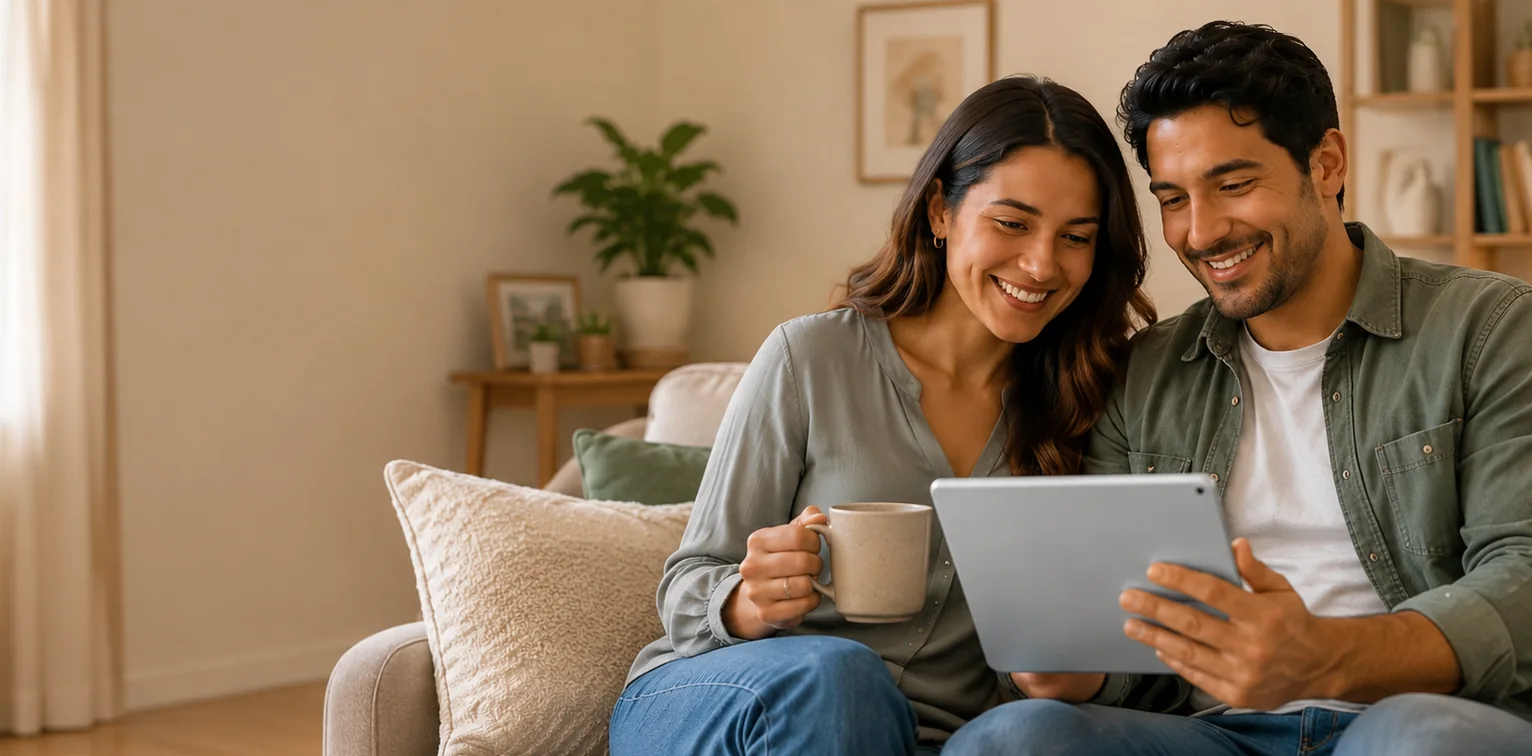 Familia comparando planes de salud en un computador.